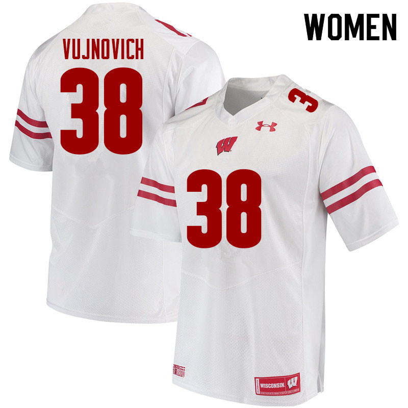 Wisconsin Badgers Women's #38 Andy Vujnovich NCAA Under Armour Authentic White College Stitched Football Jersey MO40E13IF